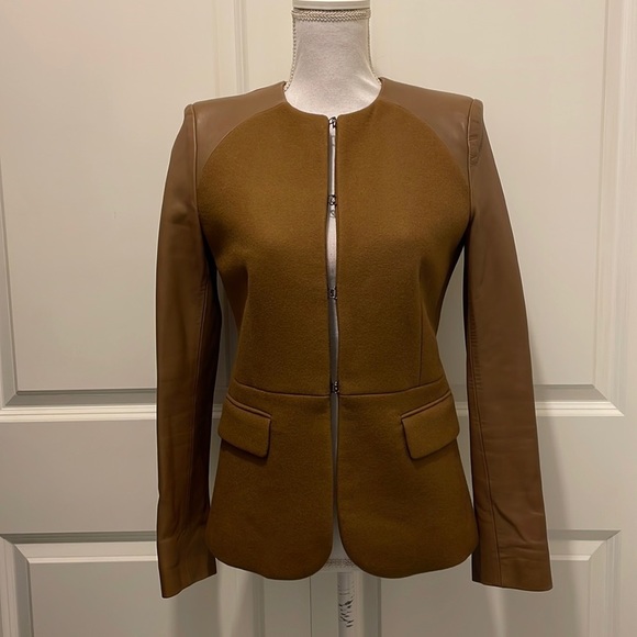 Neil Barrett Camel Brown Leather & Wool-blend Blazer - Picture 1 of 16